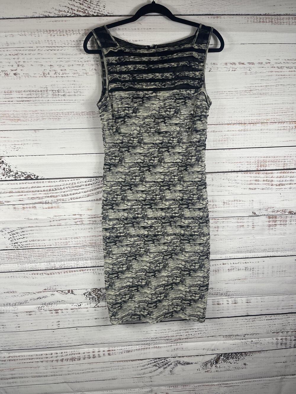 Adrianna Papell Dress Women's 10 Gray Tie Dye Pleated Bodycon Sheath Sleeveless